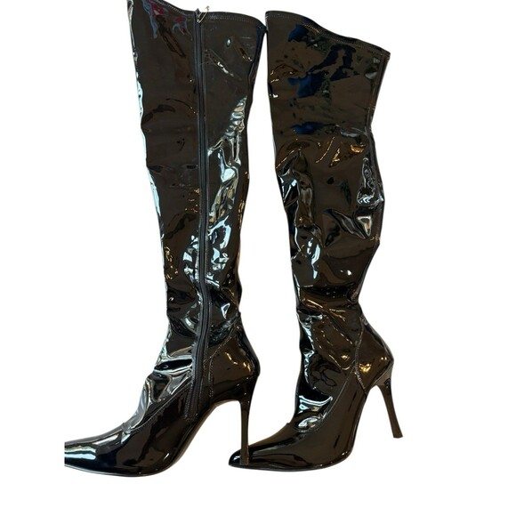 Black Patent Over-the-Knee Pretty Woman Boots Faux Patent Leather Size 10 - Picture 10 of 13
